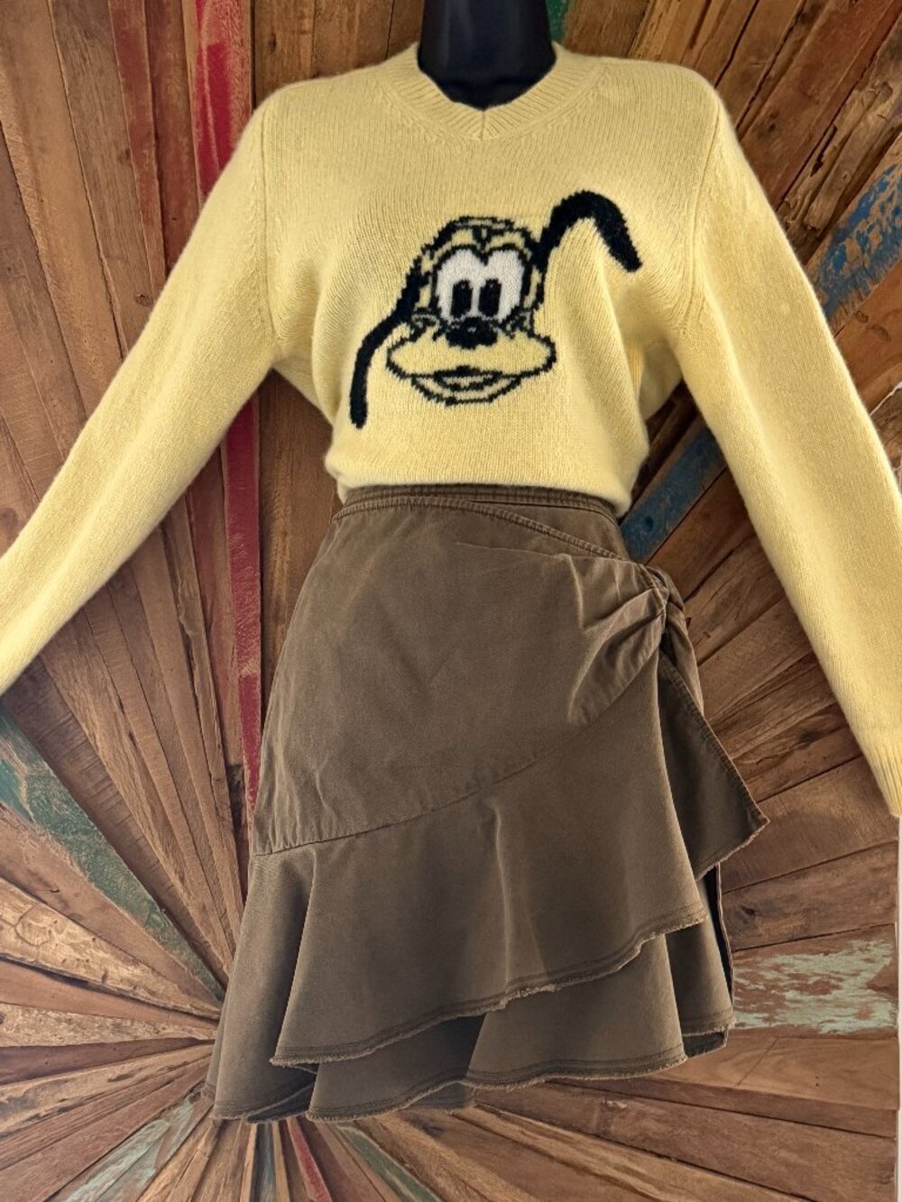 Cinq a Sept Aston olive green faux wrap A-line asymmetry cotton mini Skirt Sz 2